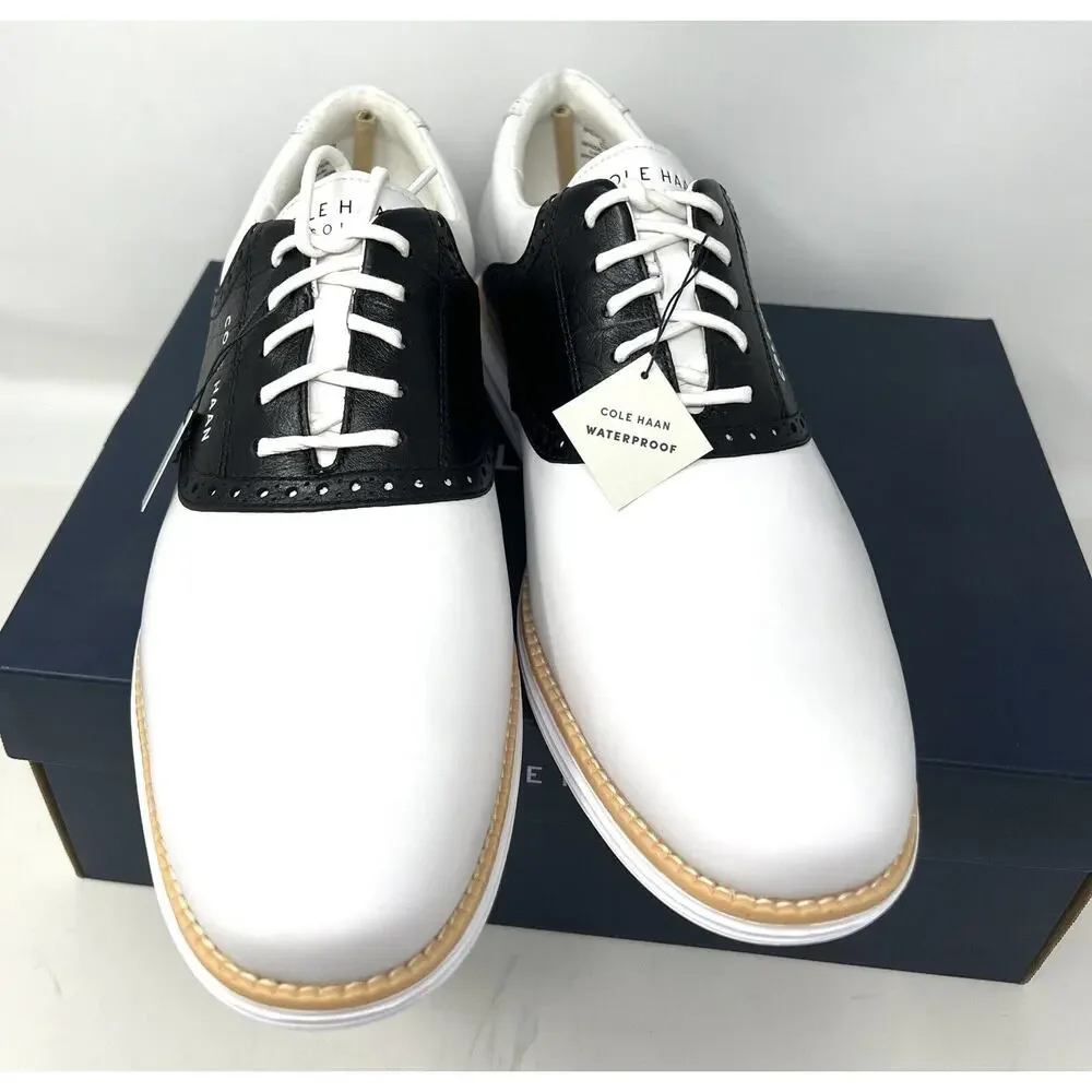Cole Haan OG Original Grand Saddle Golf Shoe Sz 10 WHT BLCK C37176 Spikeless